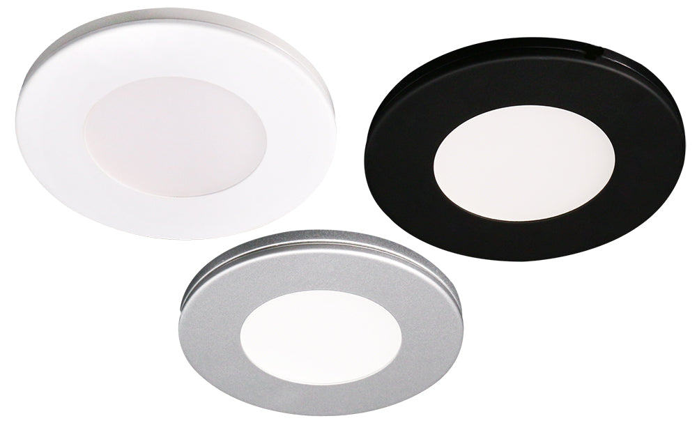 Product Display Visual of the SKU: AD-107T-3K-24V for Marketing of theLotus Puck Light 3" LED 2.2W 24Volt (includes 3 trim colours) | AD-107T-3K-24Volt