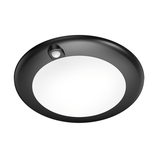 Product Marketing Image of Simply Secured SKU: DL205S-6-15W-5CCT-R90-0082-BK by Vendor Lotus LED Lights Product Lotus 6" PIR Sensor Round Surface Mount Black Backlit LED Disk 15W 5CCT 1250 lm Wet Energy Star CRI 90+ | DL205S-6-15W-5CCT-R90-0081