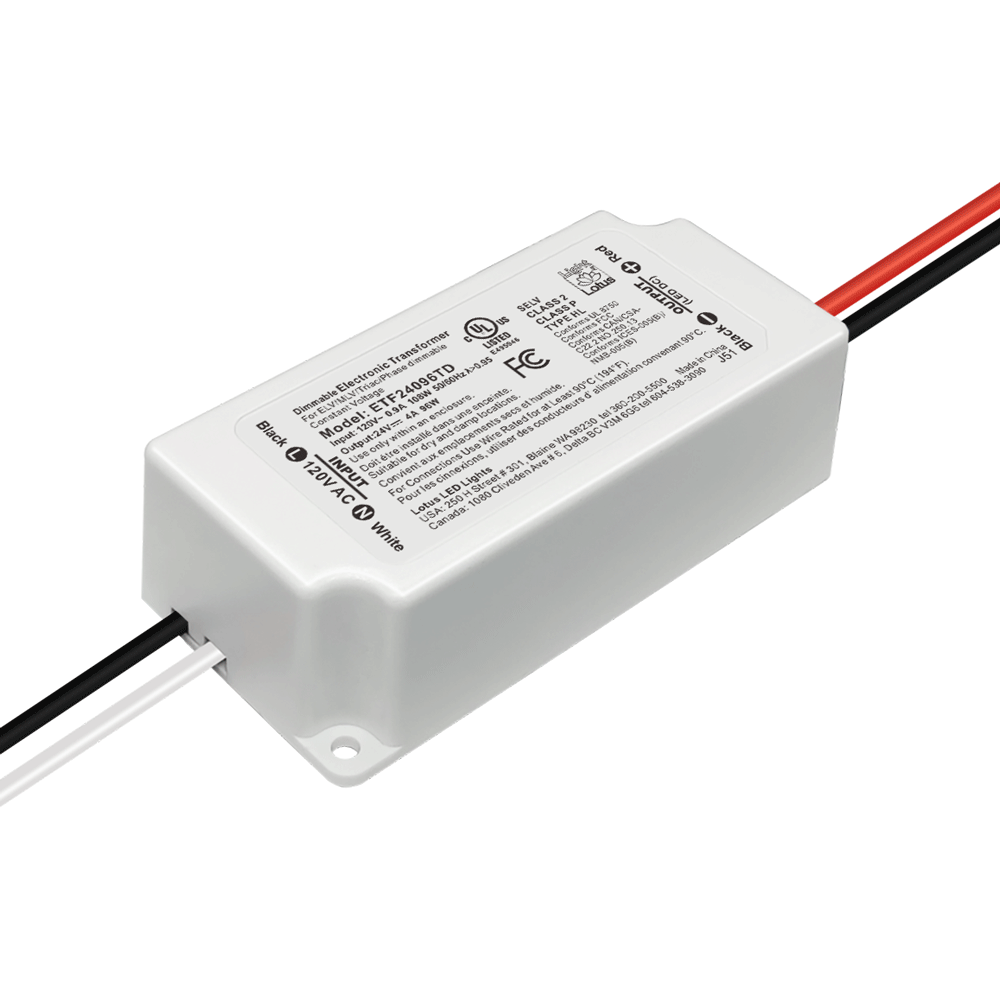 Product Display Visual of the SKU: ETF24096TD for Marketing of theLotus 24V DC 96W Mini Electronic Transformer Triac Dim 120VAC | ETF24096TD