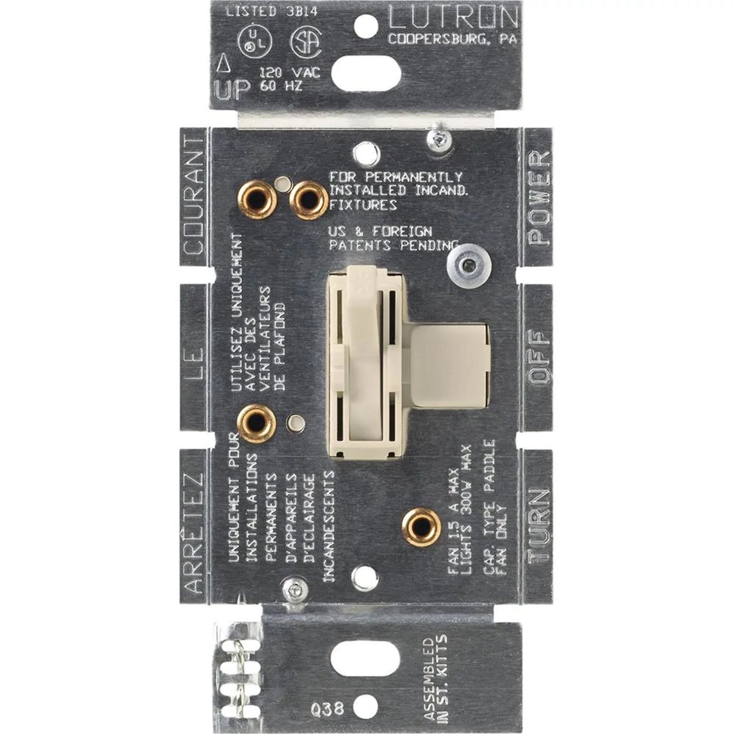 Lutron Ariadni Dual Fan/Light Control, 1.5A Fan / 300W Incand/Halogen | AY2-LFSQ