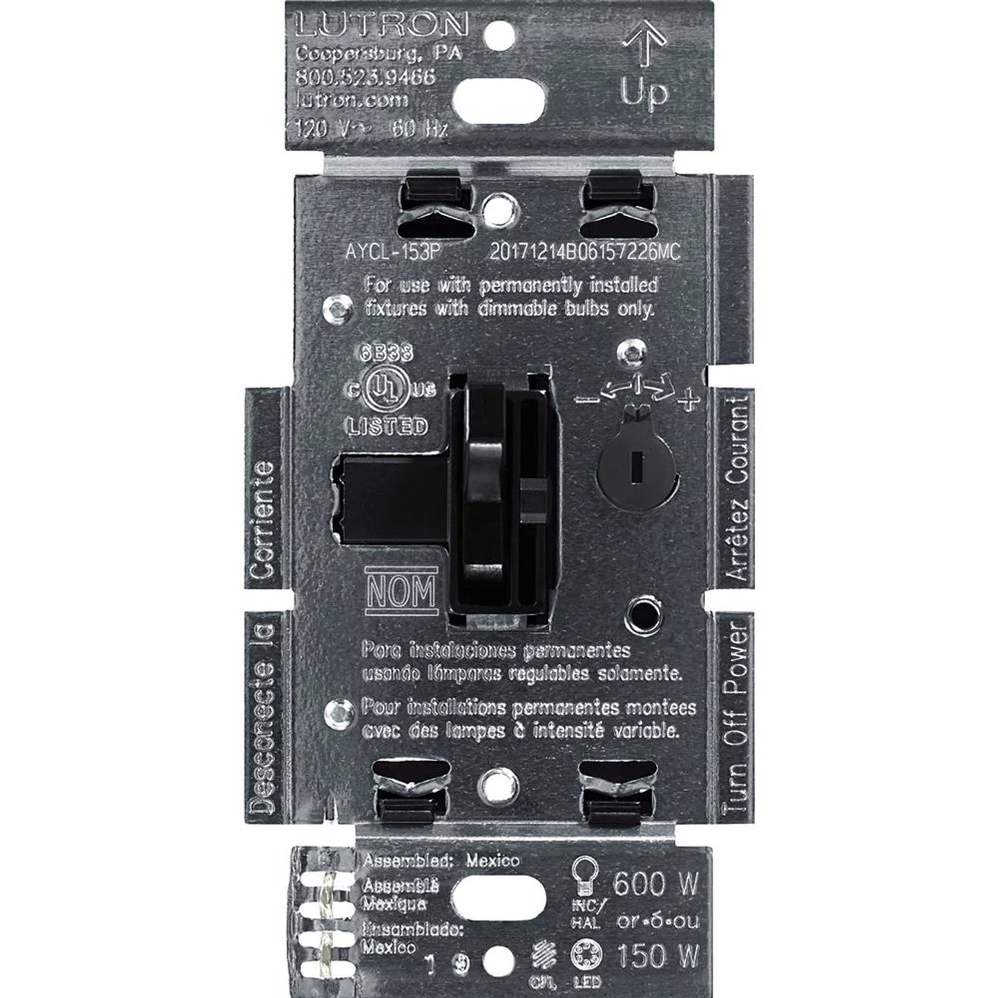 Lutron Ariadni LED+ Dimmer Switch | Retail Packaging | Single-Pole / 3-Way | AYCL-153PH