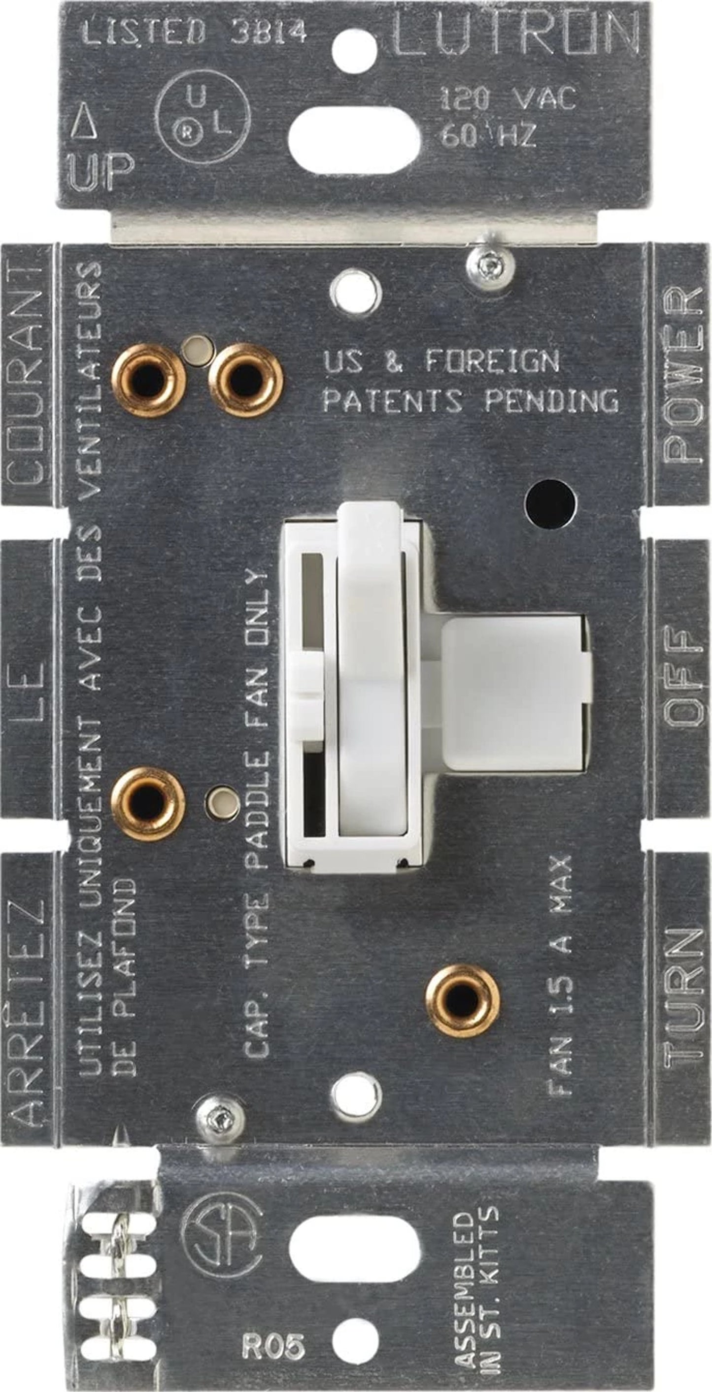 Lutron Ariadni Quiet 3-Speed Fan Control, 1.5A, Single Pole/3-Way | AYFSQ-F