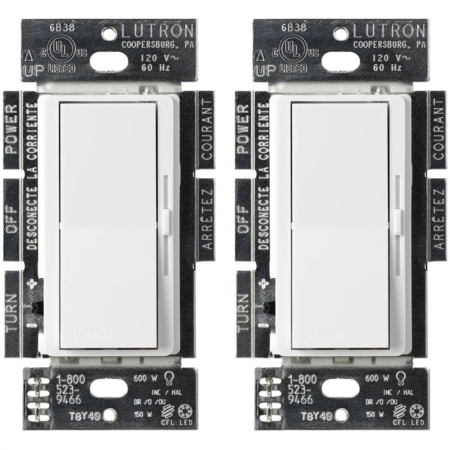 Marketing Image of the SKU DVCL-153P-WH-2-C Lutron Diva LED+ Dimmer Switch, 150W LED, Single-Pole/3-Way, No Neutral, 120V, 2-Pack | DVCL-153P-WH-2-C Displayed for Marketing Usage