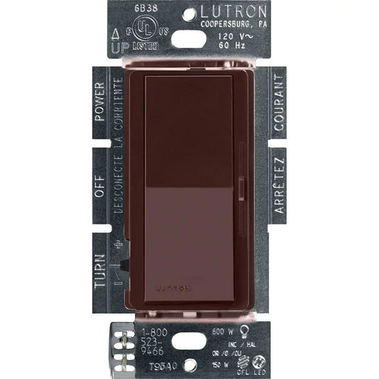 Diva gloss dimmer for 250W CFL/LED, 600W inc/hal, or Lutron Hi-Lume A-Series LTE LED Driver in brown