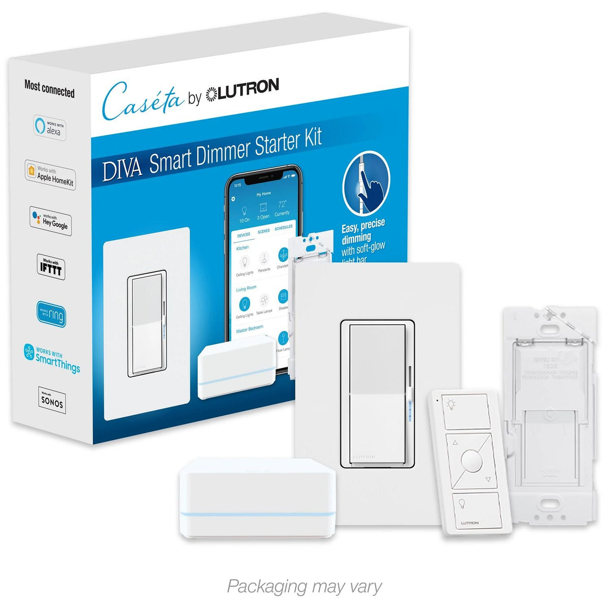 Lutron Caseta Diva Smart Dimmer Starter Kit | DVRF-BDG-1D-C