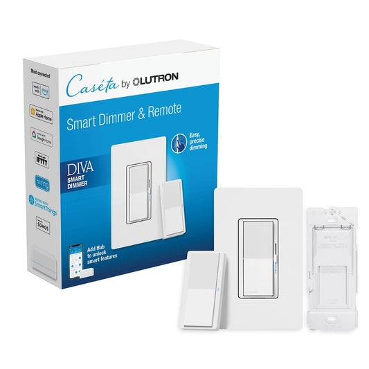 Lutron Diva Smart Dimmer Switch 3-Way Kit with Pico Paddle Remote for the Caseta system, Smart Hub Not Required, DVRF-PKG1D-WH, White