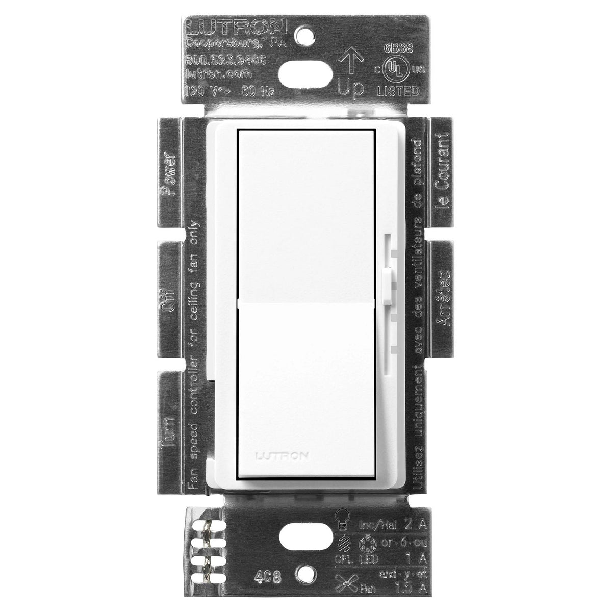 Lutron Diva 3-Speed Fan & Light Control - Single Pole | DVSCFSQ-LF