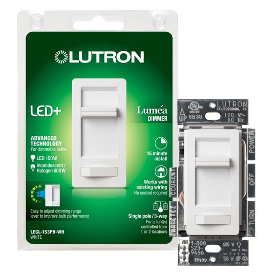 Lutron Lumea LED+ Dimmer Switch | 150W LED / 600W Inc/Hal | Single-Pole/3-Way | LECL-153PH