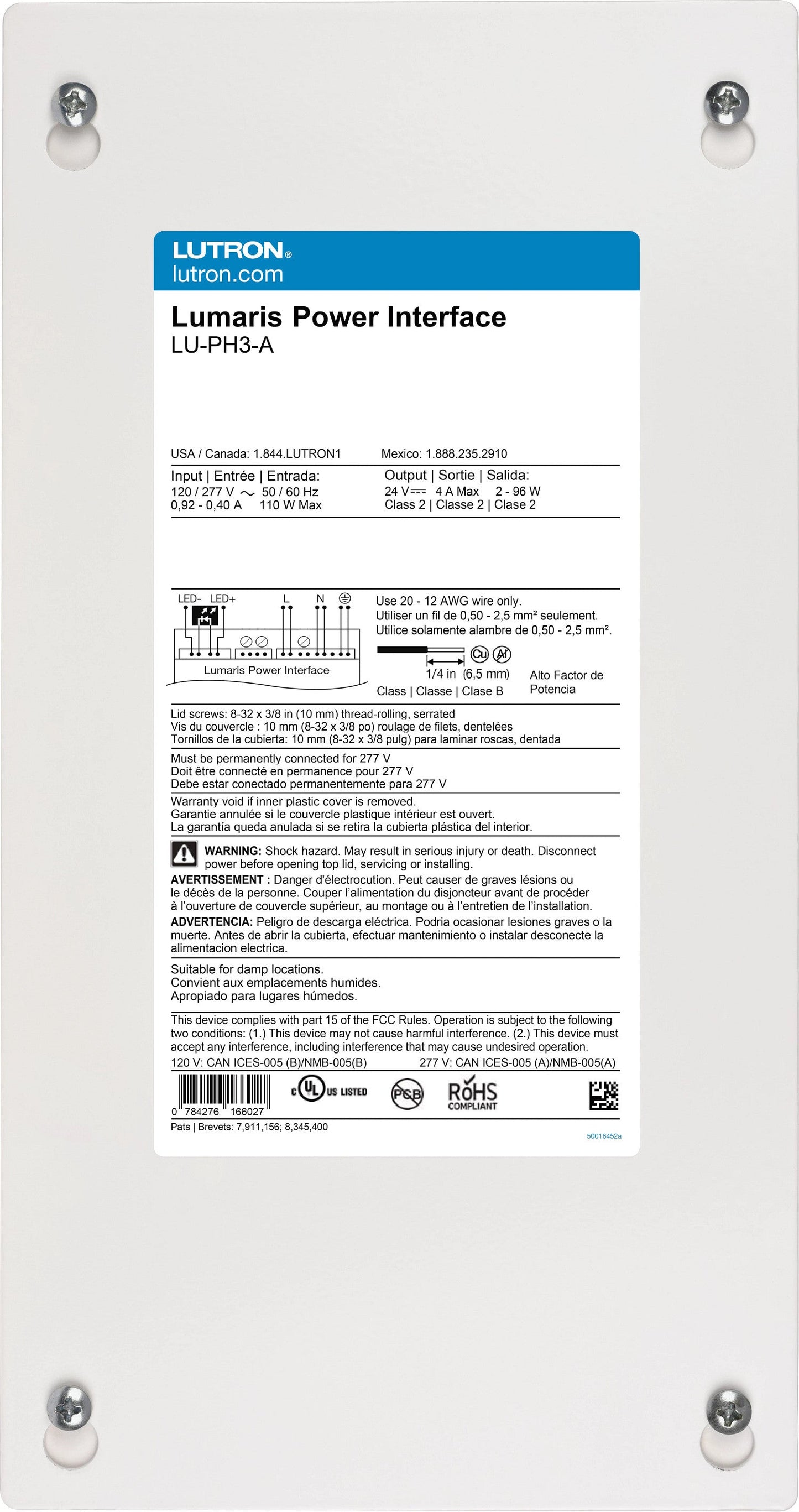 Lutron Lumaris Hardwired Power Interface - 24VDC Tape Light Driver | LU-PH3-A