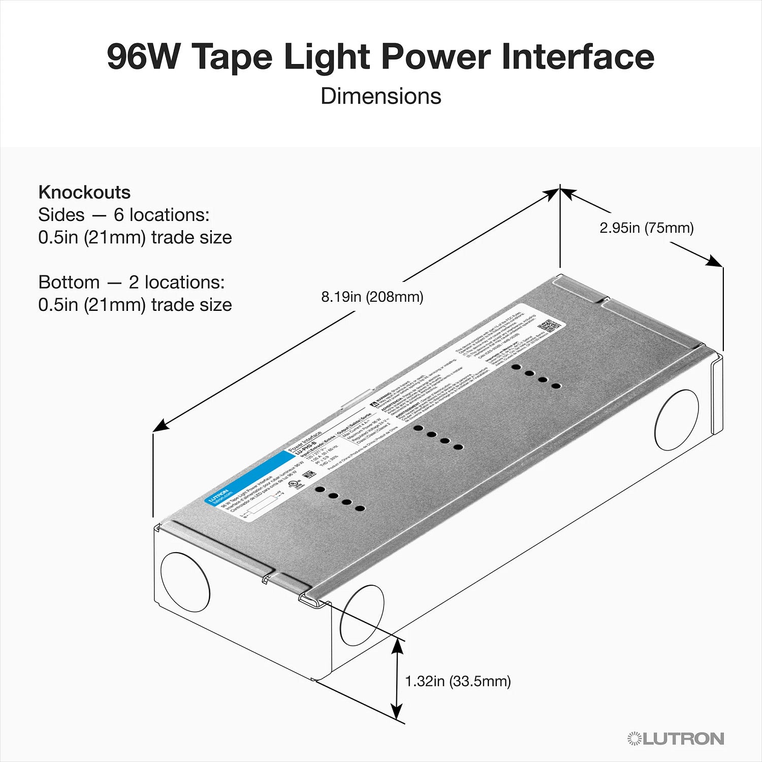 Lutron Lumaris 96 W power interface installation detail, SKU LU-PH3-B