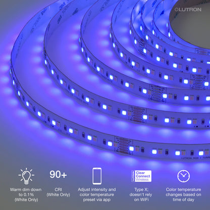 Lutron Lumaris RGB + tunable white tape light application detail, SKU LU-T30-RT-IN