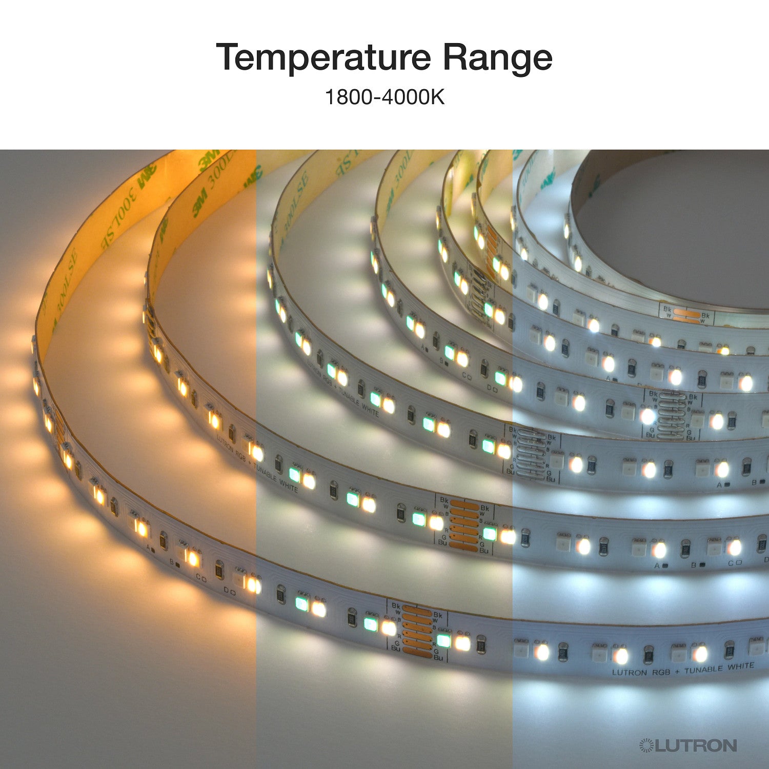 Lutron Lumaris RGB + tunable white color range overview, SKU LU-T05-RT-IN