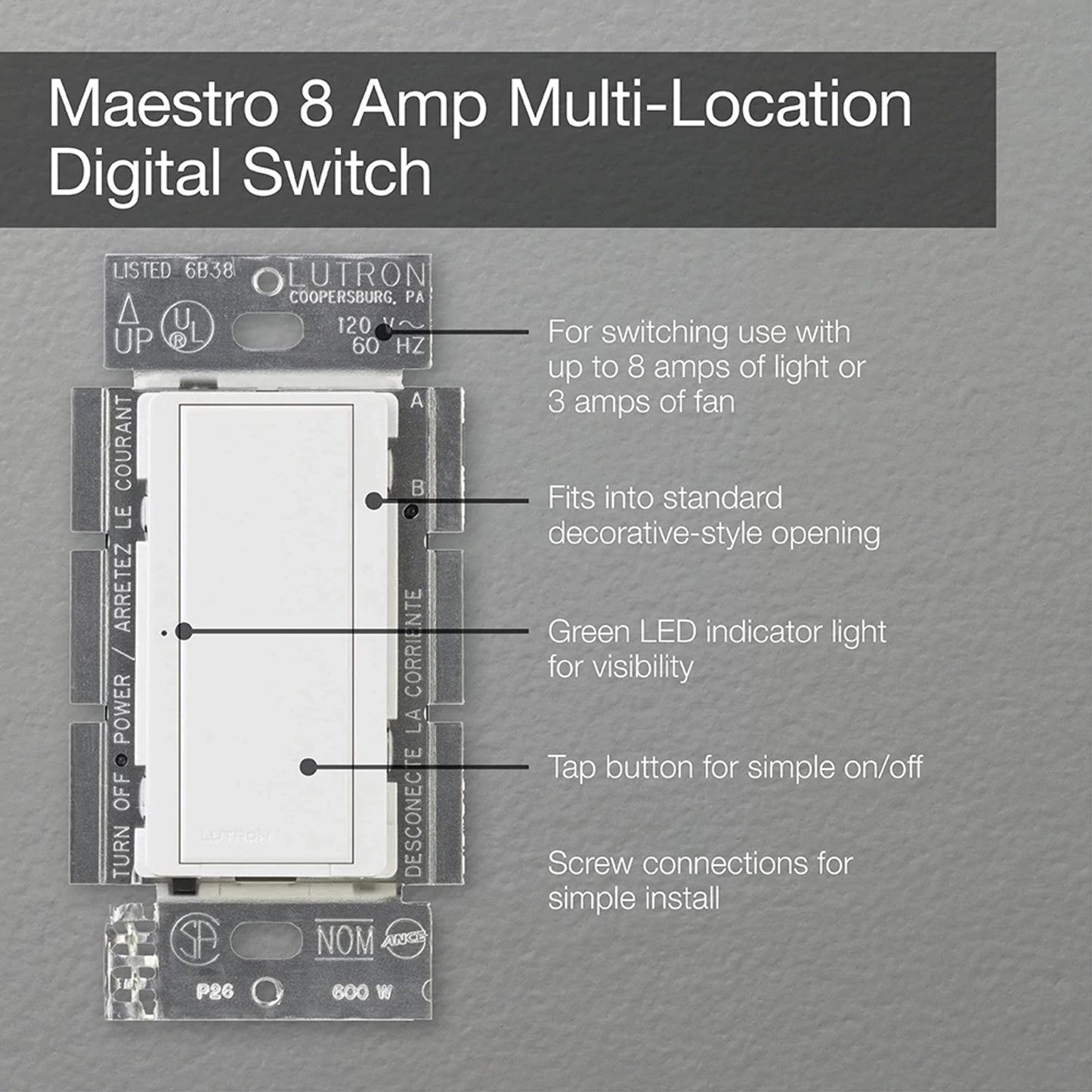 Lutron Maestro 8A Electronic Switch - Multi-Location Satin | MSC-S8AM