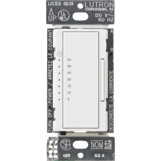 Lutron Maestro Countdown Timer - 600W/3A Fan, Neutral Required | MA-T51MNH-WH-C