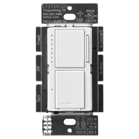 Lutron Maestro LED+ Dual Dimmer and Switch, 75W LED Bulbs, Single Pole, MACL-L3S25-SW, Snow White