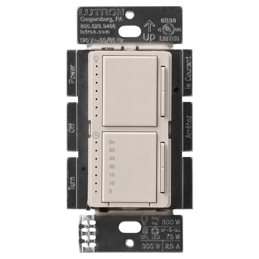 Lutron Maestro LED+ Dual Dimmer and Timer Switch, 75W LED Dimmer, 2.5A Timer, Single- Pole, MACL-L3T251-TP, Taupe
