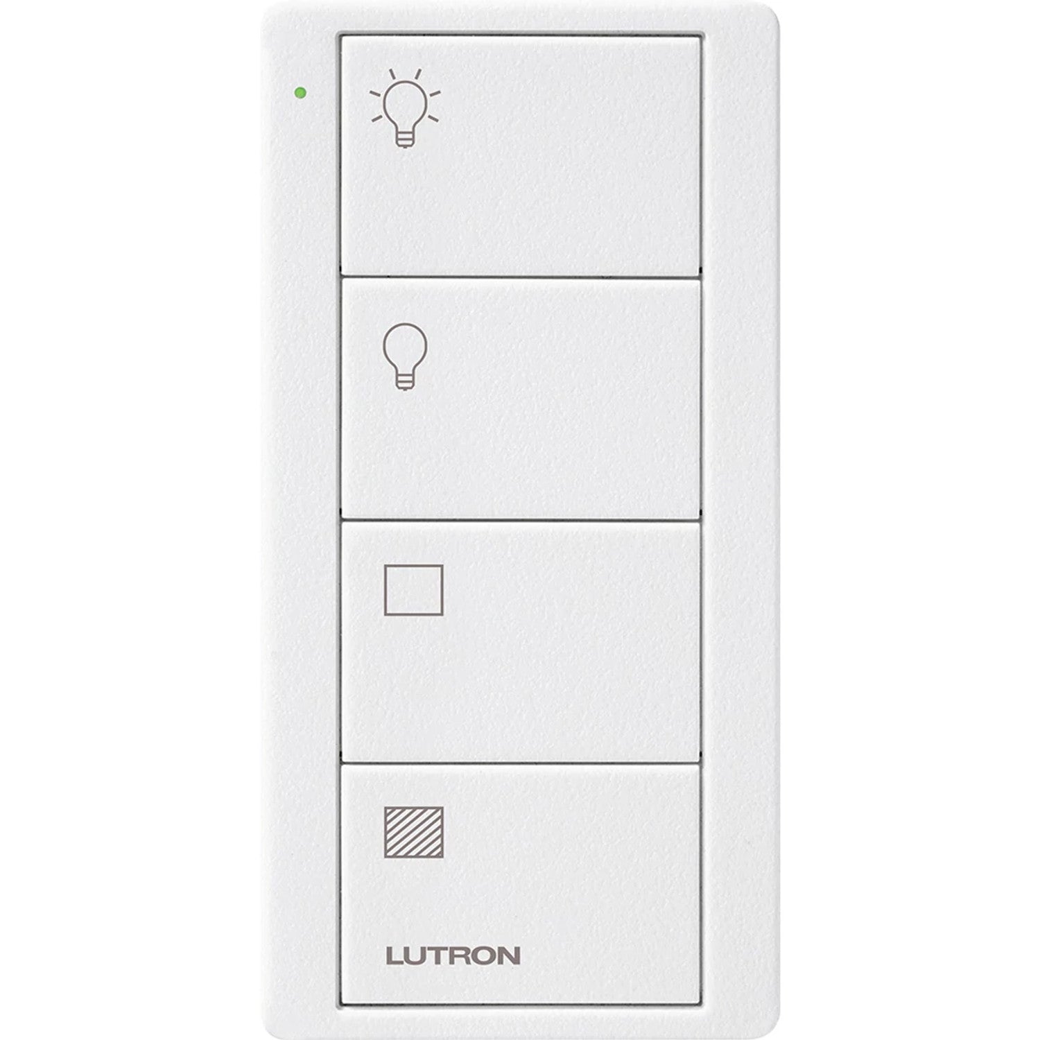 Product Display Visual of the SKU: PJ2-4B-TSW-S21 for Marketing of theLutron Pico Smart Remote, 4-Button 2-Group Control (Light and Shade Icons) | PJ2-4B-XX-S21