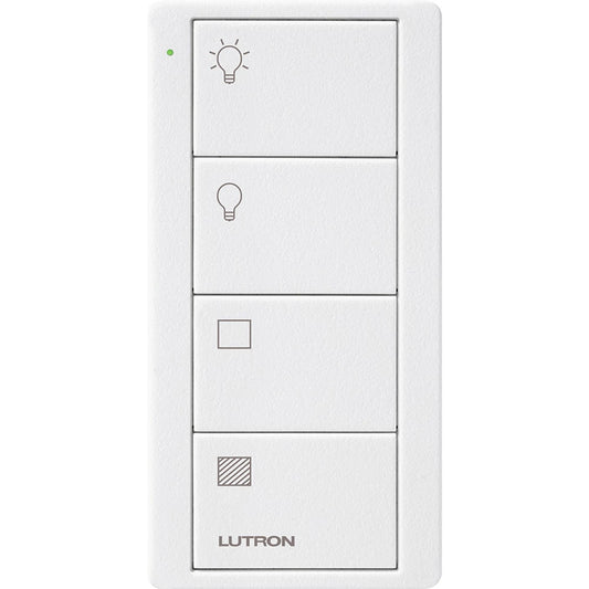 Product Display Visual of the SKU: PJ2-4B-TSW-S21 for Marketing of theLutron Pico Smart Remote, 4-Button 2-Group Control (Light and Shade Icons) | PJ2-4B-XX-S21