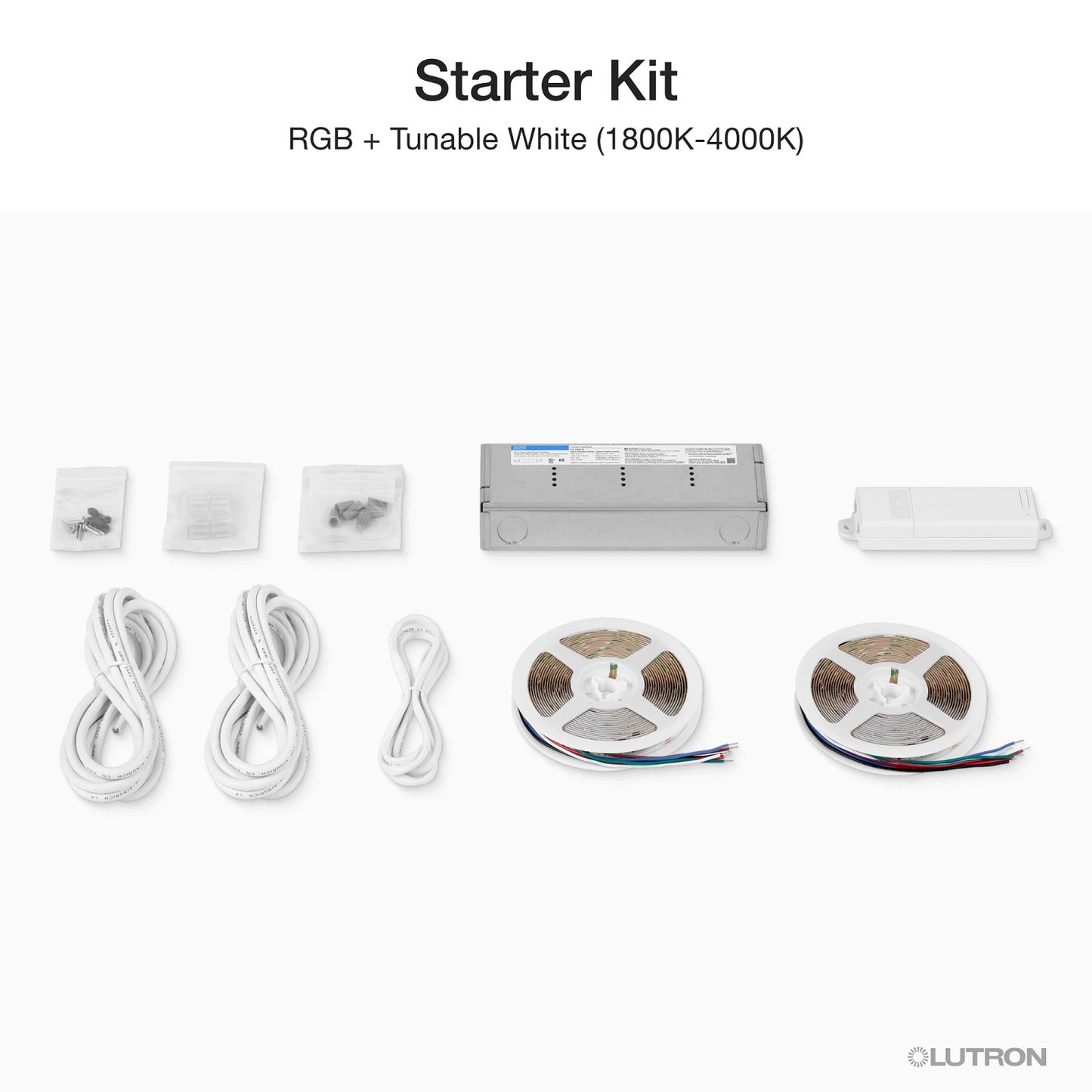 Product Display Visual of the SKU: RRL-MTK-RT-IN for Marketing of theLutron Lumaris RGB + Tunable White Tape Light Starter Kit for RadioRA 3, 32.8ft | RRL-MTK-RT-IN