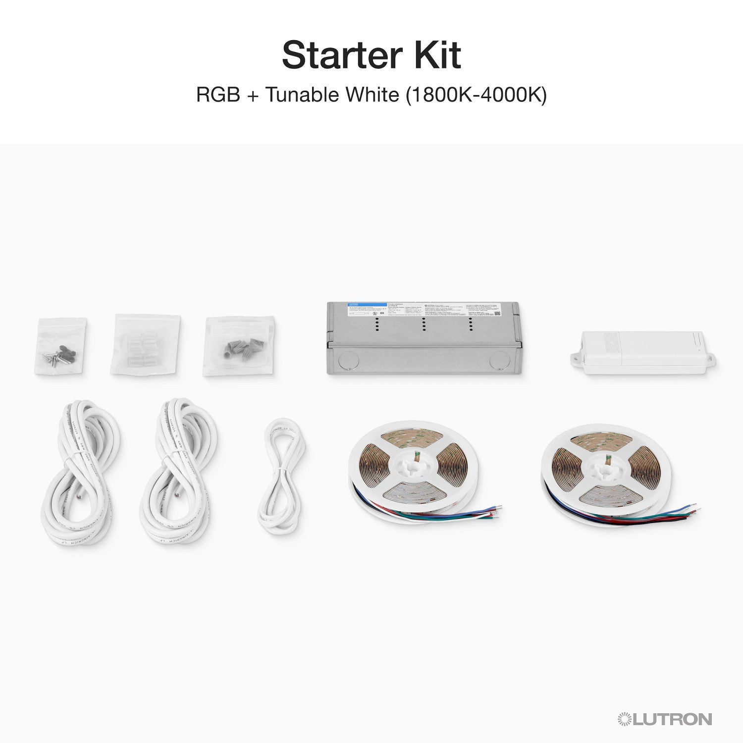 Product Display Visual of the SKU: RRL-MTK-RT-IN for Marketing of theLutron Lumaris RGB + Tunable White Tape Light Starter Kit for RadioRA 3, 32.8ft | RRL-MTK-RT-IN