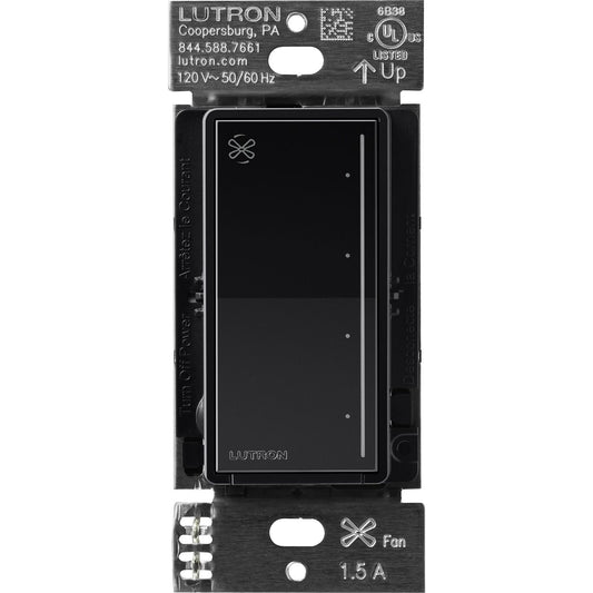 Lutron RadioRA 3 Sunnata Touch Fan Control, 4-Speed, 1.5A Paddle Fan, AC Motor, Single Pole, Neutral Required, 120V, RRST-ANF-BL, Black