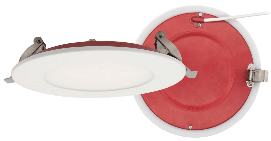 Product Display Visual of the SKU: FR-LED-4-S12W-5CCT-PL-WH for Marketing of theLotus 4" Fire Rated Round Panel LED 9W 5CCT 900 lm CRI90+ | FR-LED-4-S12W-5CCT-PL