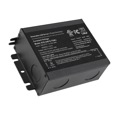 Lotus KV2-24015-TDWJ 15W-rated 24V DC dimmable LED driver INSIDE integrated junction box with four knockouts and ground lead