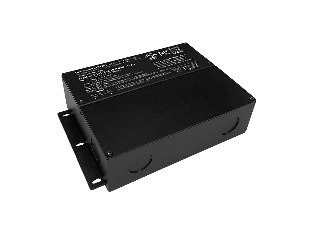Lotus KVE-24030-TMWJ1-VA 30W 24V DC constant-voltage 5-in-1 dimmable Class 2 LED driver; 100-277V AC input, 1.25A output