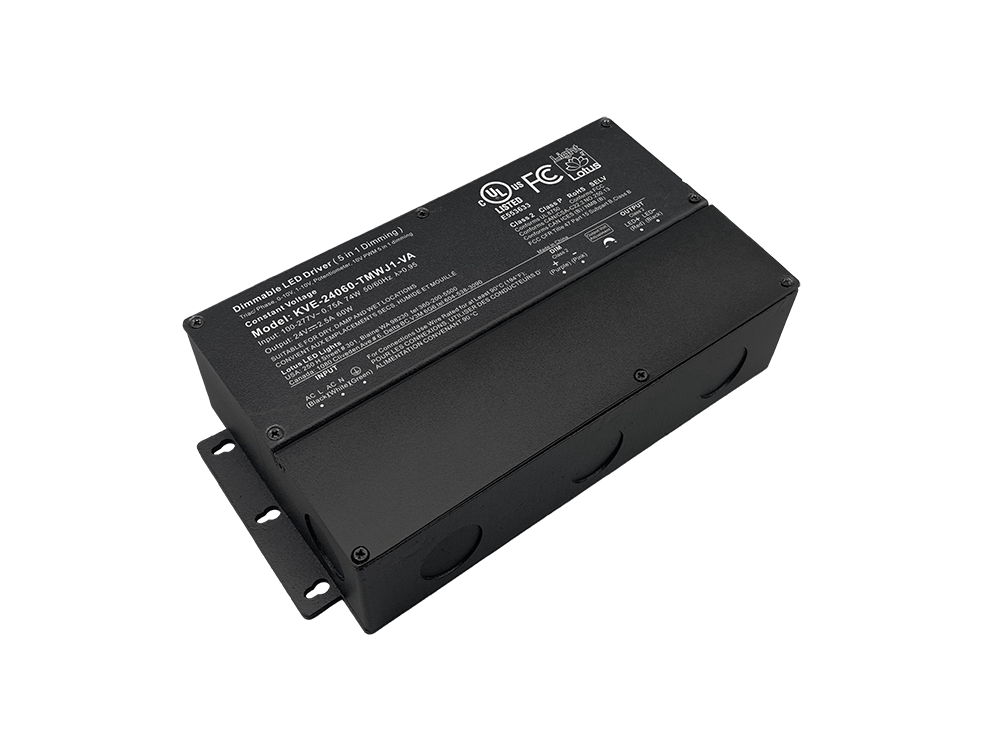 Lotus KVE-24060-TMWJ1-VA 60W 24V DC constant-voltage 5-in-1 dimmable Class 2 LED driver; 100-277V AC input, 2.5A output