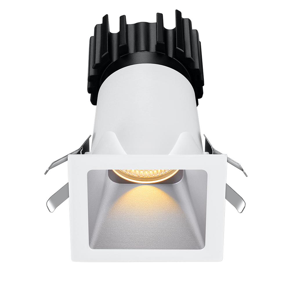 Lotus Tangra L2F-SDT 2-inch fixed square deep-regressed thin-trim LED downlight, Alzak finish; selected reflector, beam and CRI vary by SKU