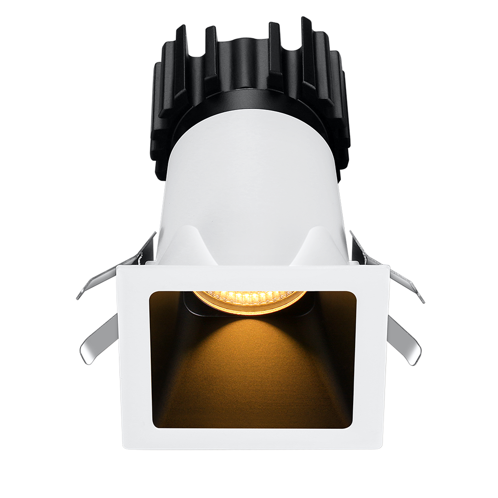 Lotus Tangra L2F-SDT 2-inch fixed square deep-regressed thin-trim LED downlight, White and Black Duo finish; selected reflector, beam and CRI vary by SKU