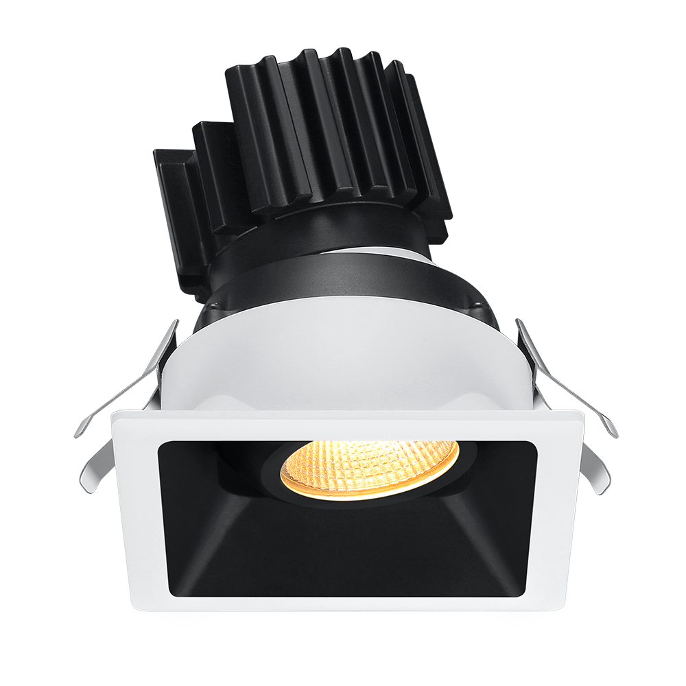 Lotus Tangra L2G-SRT 2-inch square adjustable LED gimbal downlight with thin trim, White and Black Duo finish; optic and CRI vary by selected SKU
