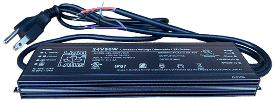 Product Display Visual of the SKU: LBL-DC24V96W-PLUG for Marketing of theLotus 24V 96W Class 2 Driver with Plug 120V Input Triac / 0-10V Dim Wet | LBL-DC24V96W
