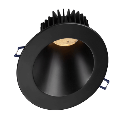 Lotus LD4R 15W deep regressed LED downlight with black sloped-ceiling trim