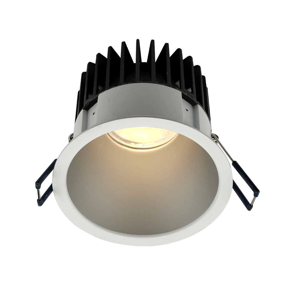 Lotus LD4R 15W 4-inch deep regressed LED downlight with silver reflector and white Thin Trim