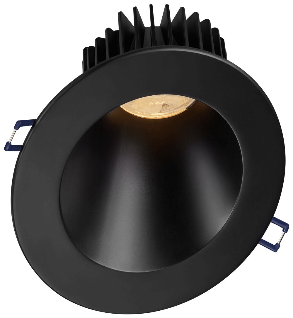 Lotus LD4R-HO 18W high-output deep regressed LED downlight with black sloped-ceiling trim