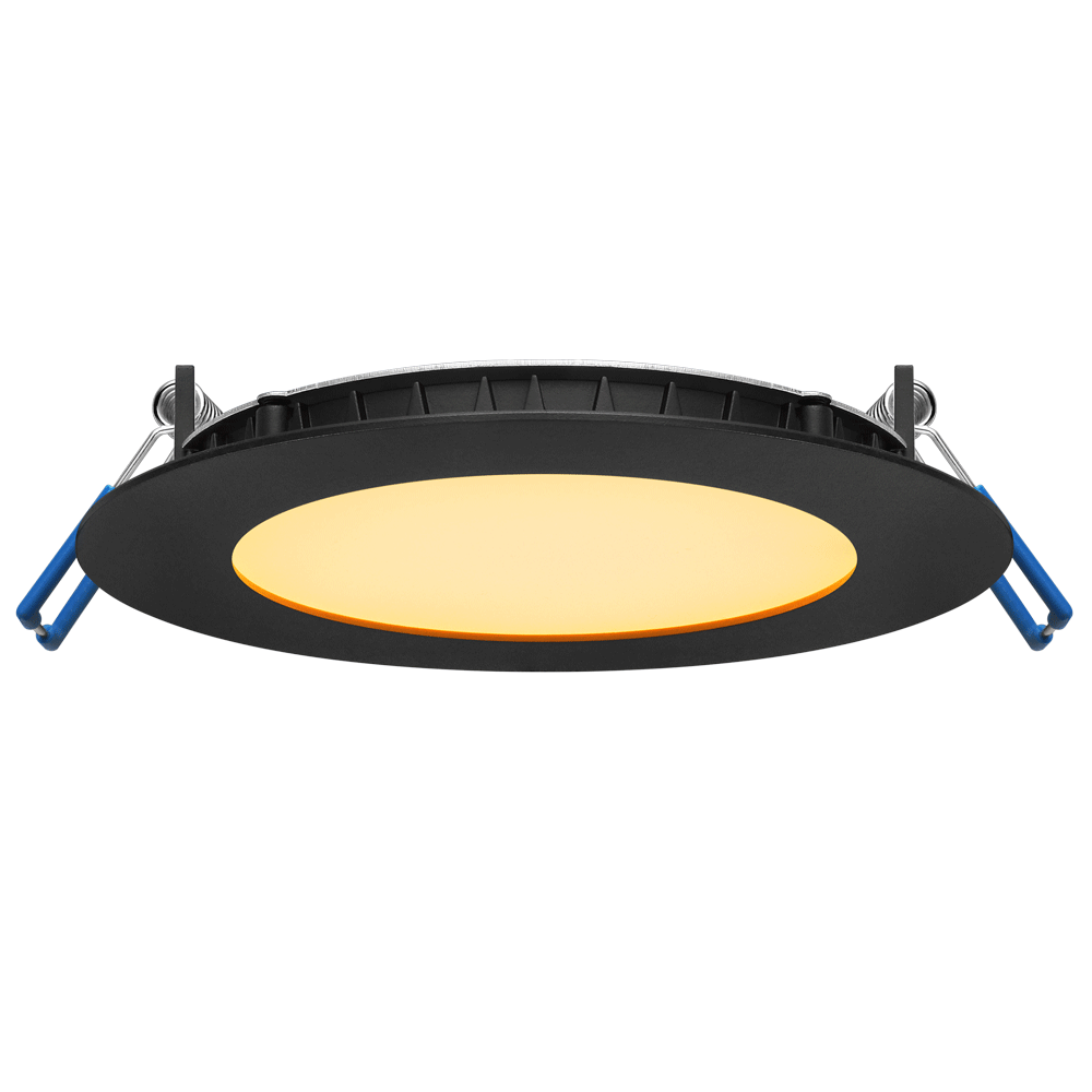 Lotus LE4R-24V 4-inch ultra-thin 11W 24V DC recessed LED panel with black trim; 5CCT or 3000–1800K dim-to-warm by chosen SKU