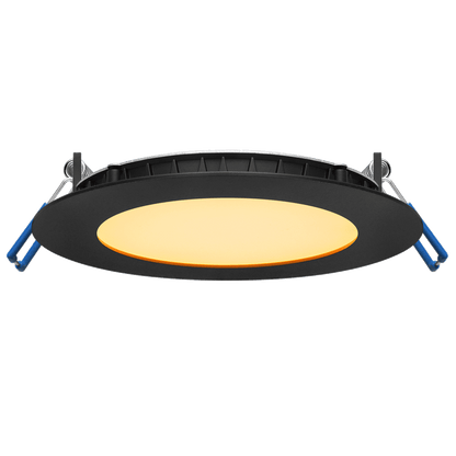 Lotus LE4R-24V 4-inch ultra-thin 11W 24V DC recessed LED panel with black trim; 5CCT or 3000–1800K dim-to-warm by chosen SKU