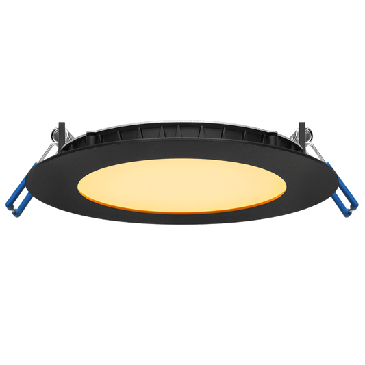 Lotus LE4R-24V 4-inch ultra-thin 11W 24V DC recessed LED panel with black trim; 5CCT or 3000–1800K dim-to-warm by chosen SKU