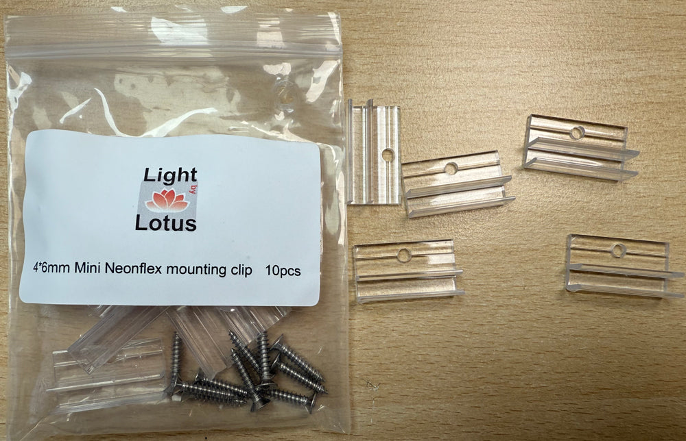 Product Display Visual of the SKU: MC-mini-neonflex for Marketing of theLotus Mounting Clips for 4x6mm Mini Neonflex - bag of 10 pieces | MC