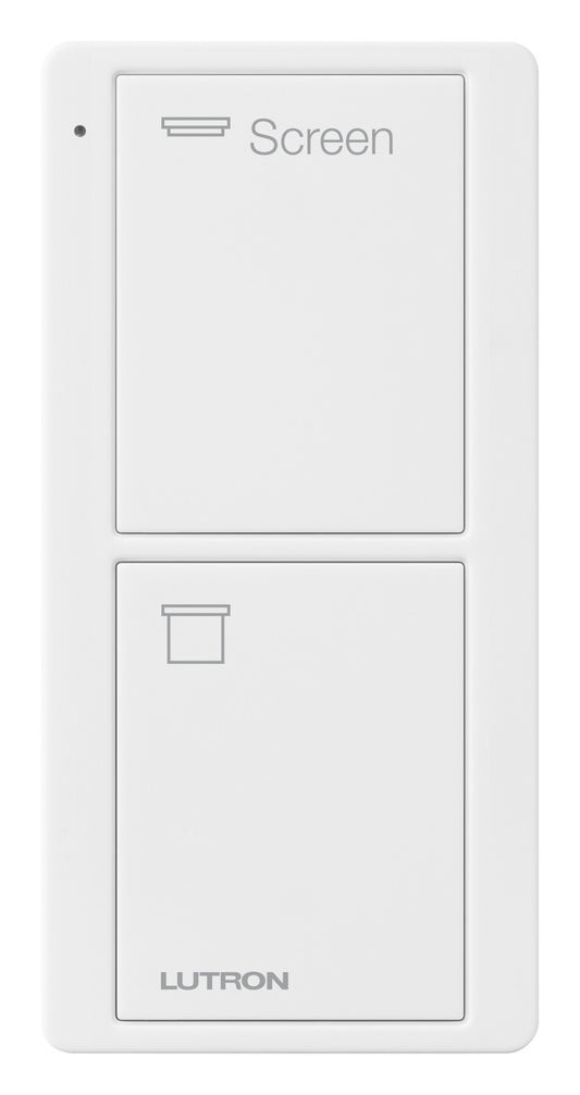 Product Display Visual of the SKU: PJ2-2B-GWH-S08 for Marketing of theLutron Pico 2 Button Remote Control (Screen Text) | PJ2-2B-GXX-S08