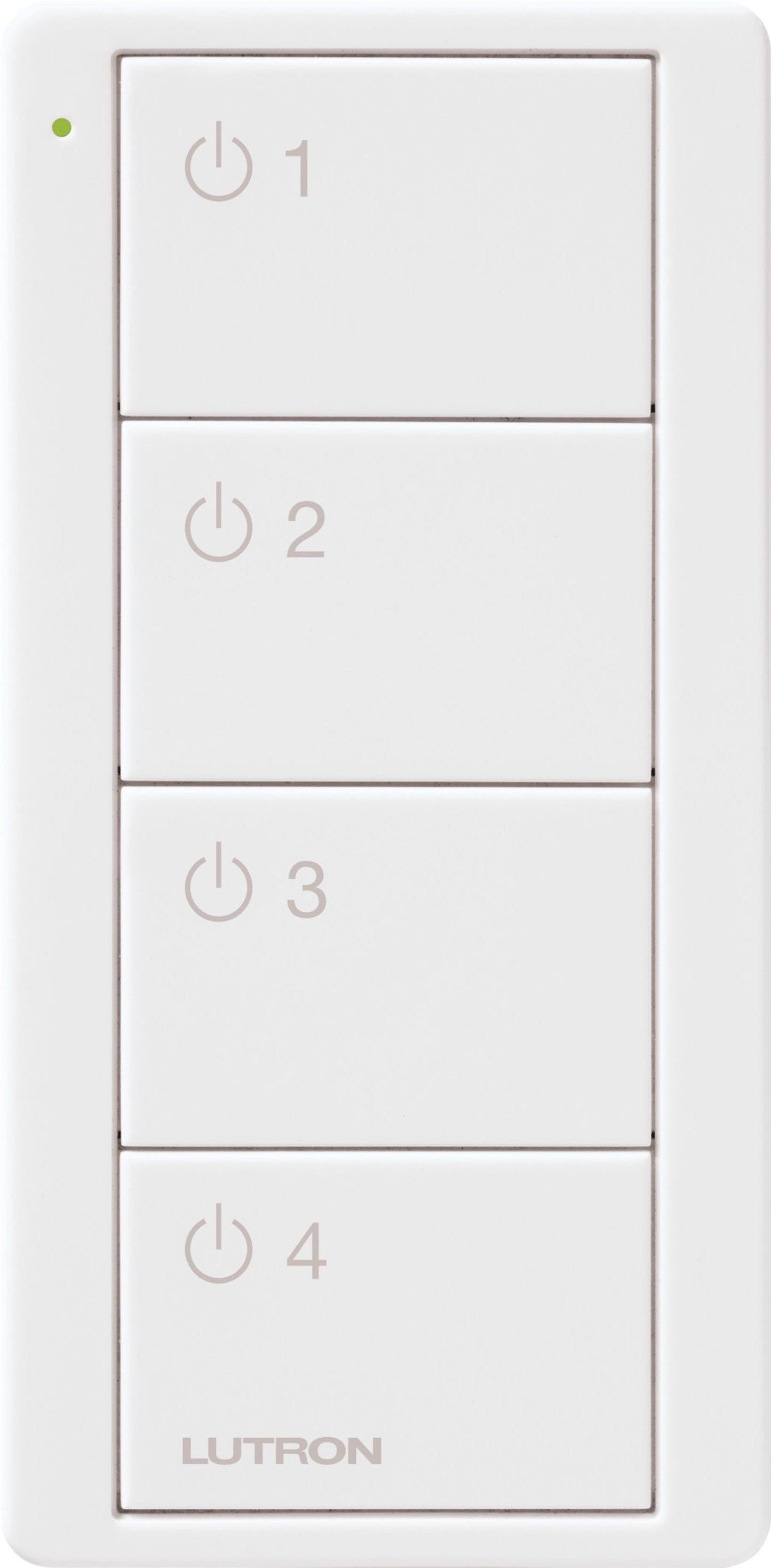 Product Display Visual of the SKU: PJ2-4B-GWH-L41 for Marketing of theLutron Pico Smart Remote, 4-Button 4-Group Toggle (Light Icons) | PJ2-4B-XX-L41