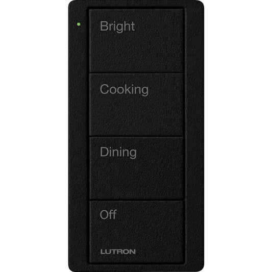 Pico Wireless Control, 4-button, 434 MHz, scene control of lights, kitchen text engraving, in midnight