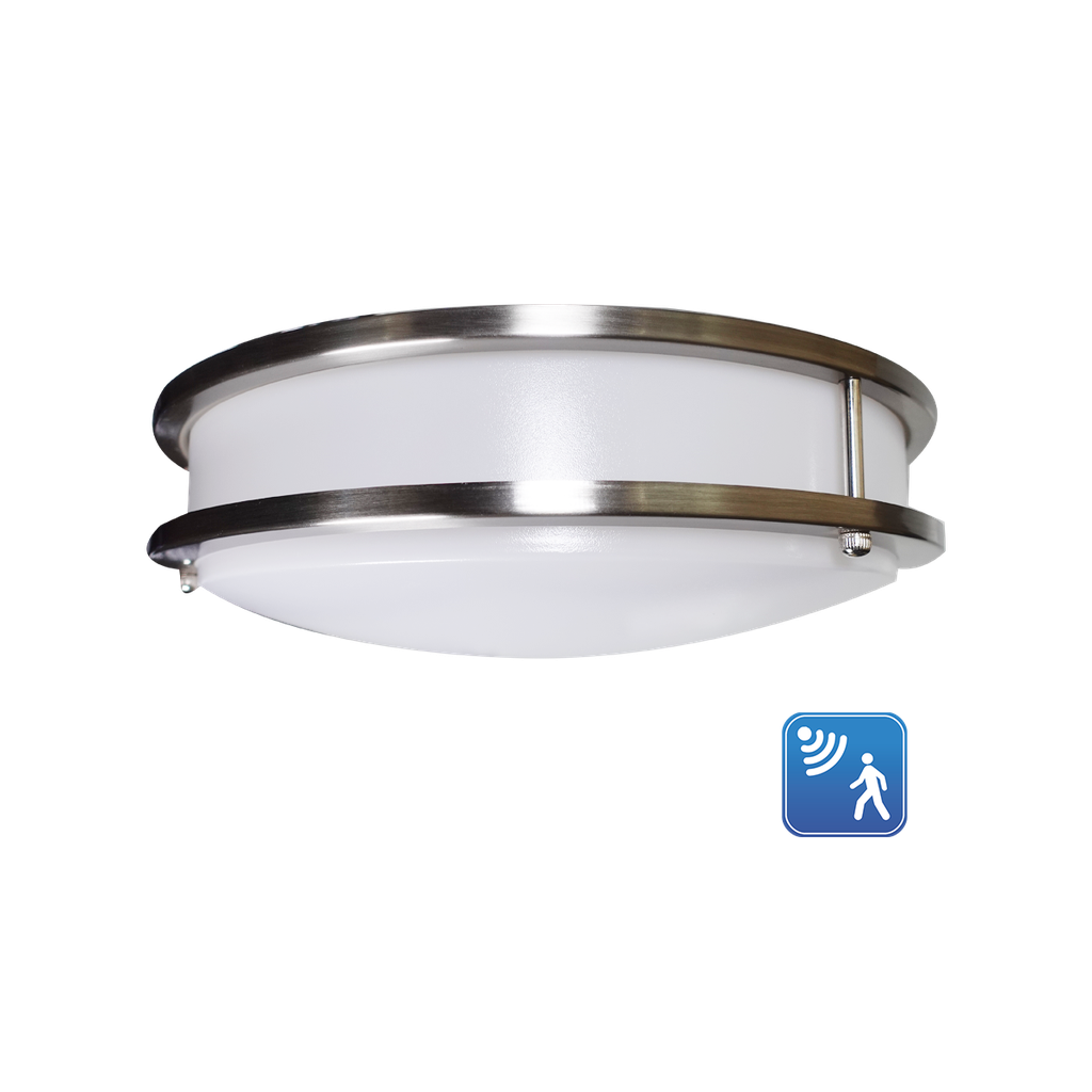 16" Slim Double Ring Ceiling Fixture with Integrated Microwave Sensor | RENO-CLD-16-BN-MCCT-MS