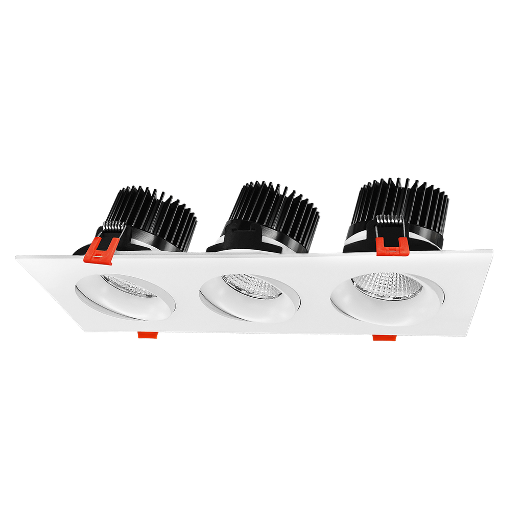 Square 3-Head Regressed Gimbal | RENO-LED-AURA-35-S36W-5CCT-XX-SQ