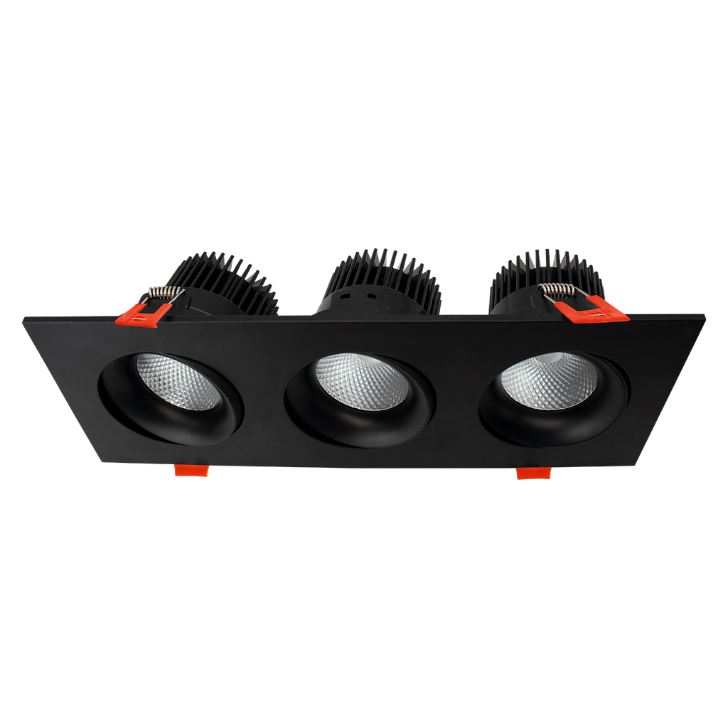 Square 3-Head Regressed Gimbal | RENO-LED-AURA-35-S36W-5CCT-XX-SQ