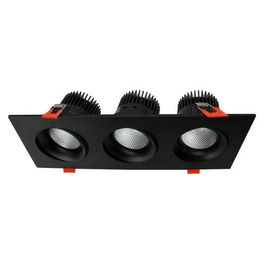 Square 3-Head Regressed Gimbal | RENO-LED-AURA-35-S36W-5CCT-XX-SQ