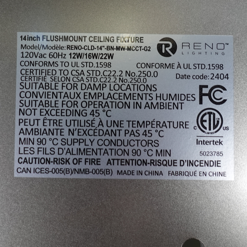 14" Slim Double Ring Ceiling Fixture | RENO-CLD-14"-BN-MW-MCCT-G2