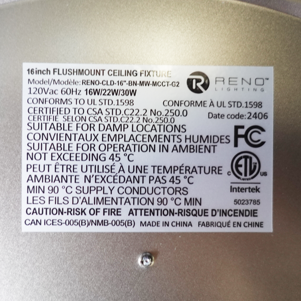 16" Slim Double Ring Ceiling Fixture | RENO-CLD-16"-BN-MW-MCCT-G2