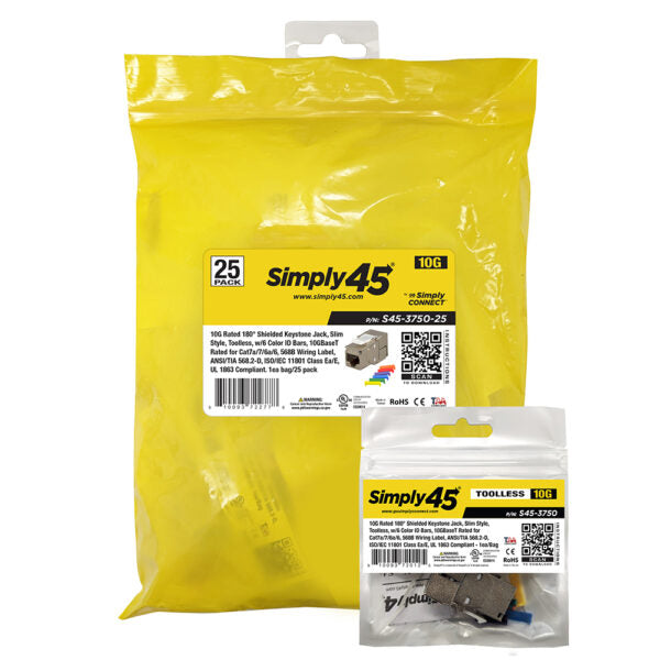 Simply45 10GBaseT Shielded STP Toolless Keystone Jack Cat6A/Cat7 — 25 Pack | S45-3750-25